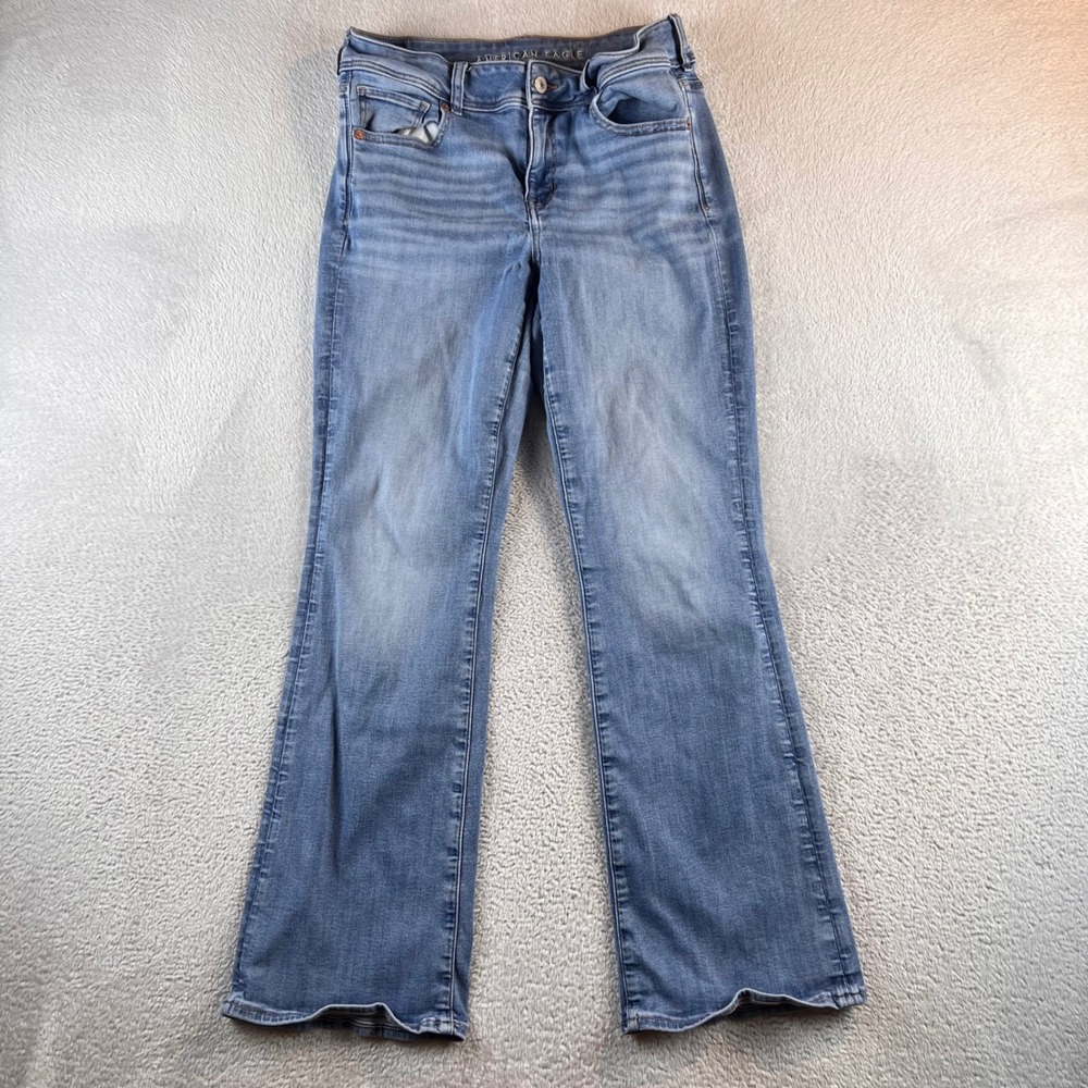 American Eagle Kick Thin Bootcut Jeans Womens 10 Short Medium Wash Stretch Denim